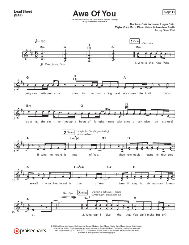 Awe Of You (Live) Lead Sheet (SAT) (CAIN)