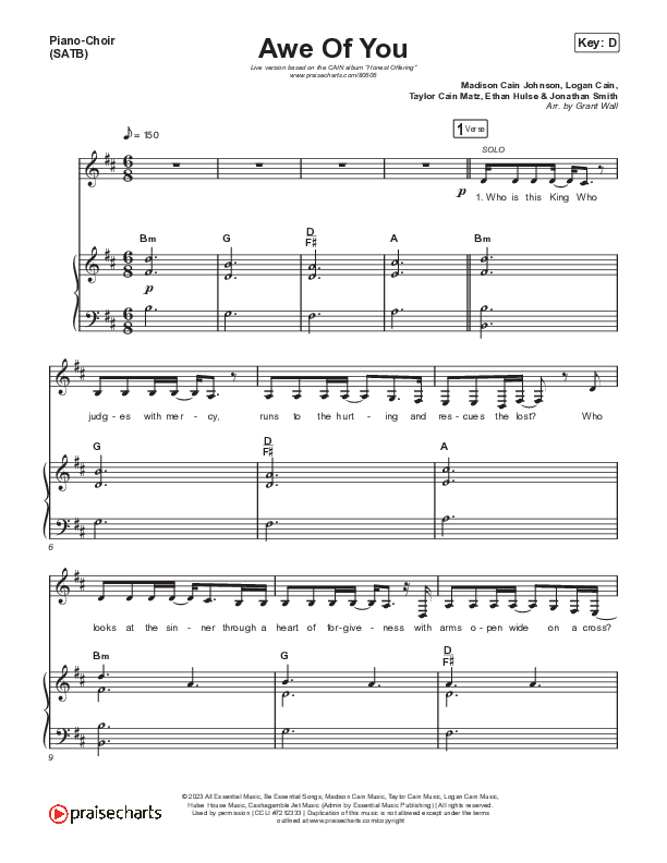 Awe Of You (Live) Piano/Vocal (SATB) (CAIN)