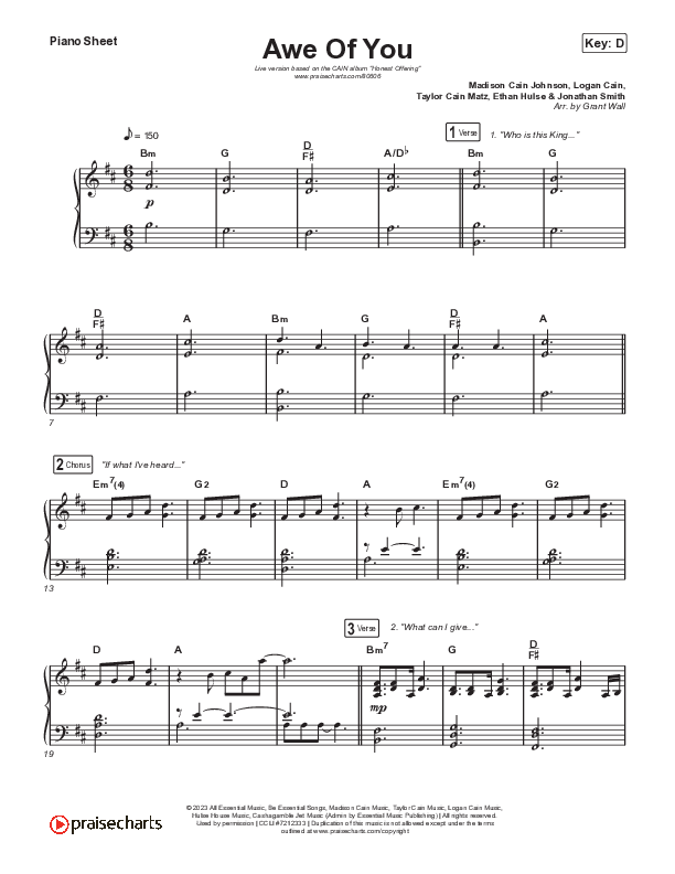 Awe Of You (Live) Piano Sheet (CAIN)