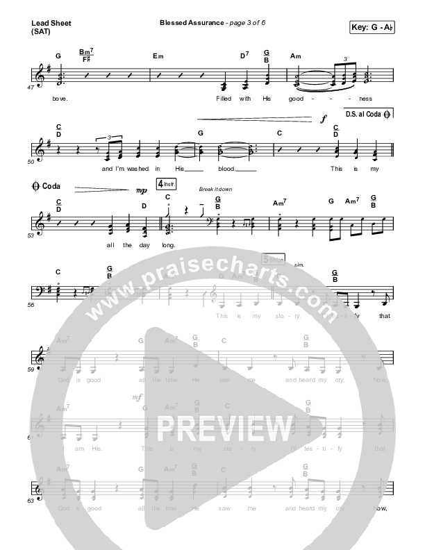Blessed Assurance (Live) Lead Sheet (SAT) (CAIN / David Leonard)