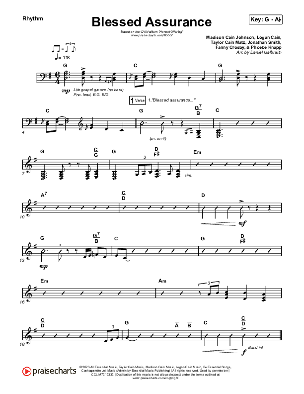Blessed Assurance (Live) Rhythm Chart (CAIN / David Leonard)