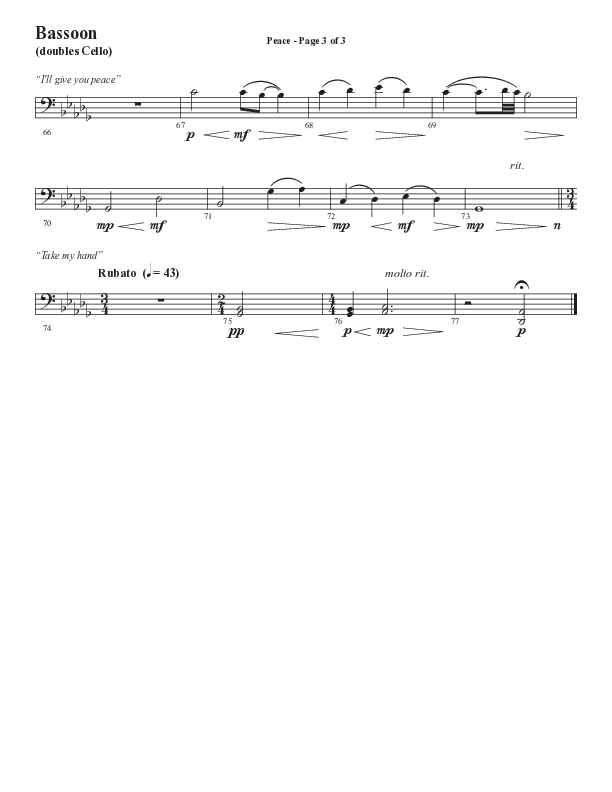 Peace (Choral Anthem SATB) Bassoon (Semsen Music / Arr. Daniel Semsen)