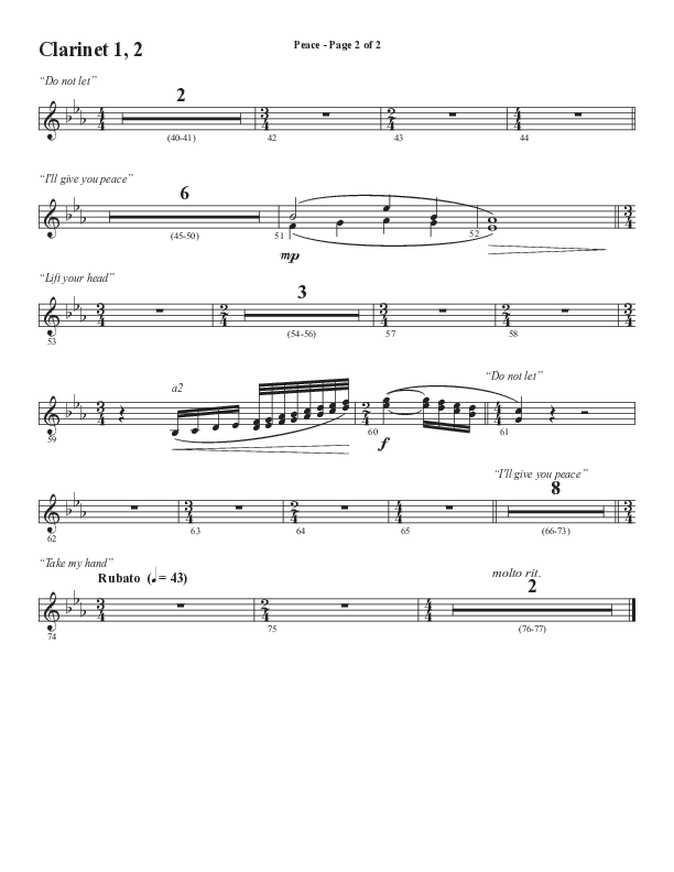 Peace (Choral Anthem SATB) Clarinet 1/2 (Semsen Music / Arr. Daniel Semsen)
