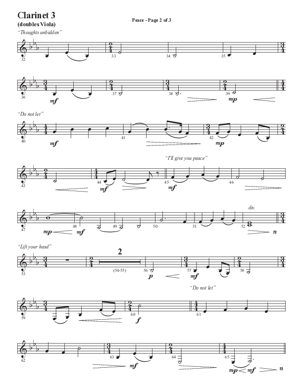 Peace (Choral Anthem SATB) Clarinet 3 (Semsen Music / Arr. Daniel Semsen)