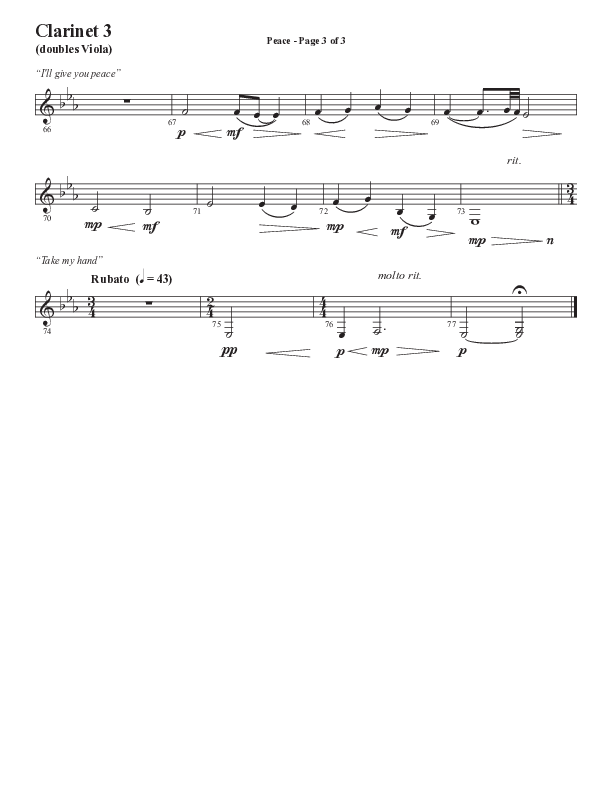 Peace (Choral Anthem SATB) Clarinet 3 (Semsen Music / Arr. Daniel Semsen)