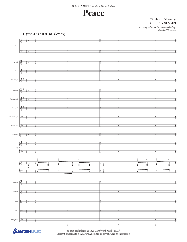 Peace (Choral Anthem SATB) Orchestration (Semsen Music / Arr. Daniel Semsen)