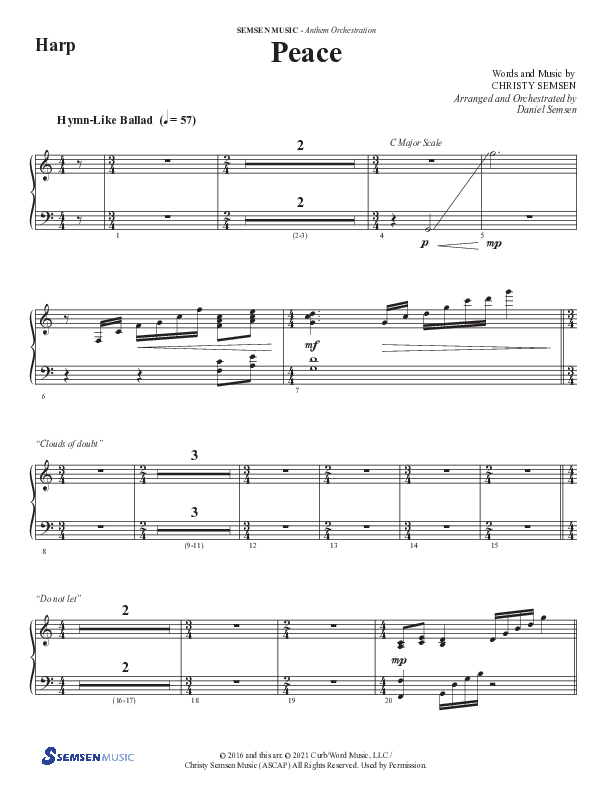 Peace (Choral Anthem SATB) Harp (Semsen Music / Arr. Daniel Semsen)