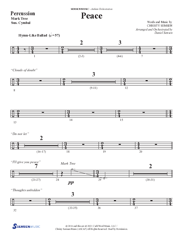 Peace (Choral Anthem SATB) Percussion (Semsen Music / Arr. Daniel Semsen)