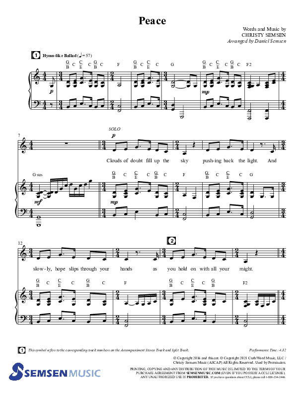 Peace (Choral Anthem SATB) Anthem (SATB/Piano) (Semsen Music / Arr. Daniel Semsen)