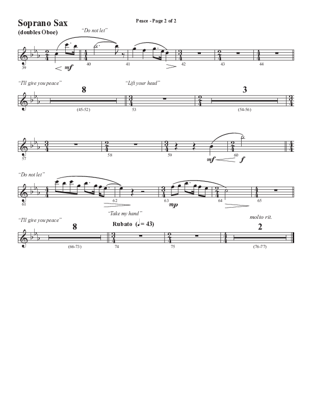 Peace (Choral Anthem SATB) Soprano Sax (Semsen Music / Arr. Daniel Semsen)