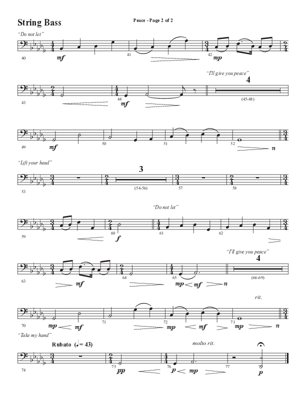 Peace (Choral Anthem SATB) String Bass (Semsen Music / Arr. Daniel Semsen)
