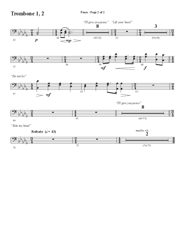 Peace (Choral Anthem SATB) Trombone 1/2 (Semsen Music / Arr. Daniel Semsen)
