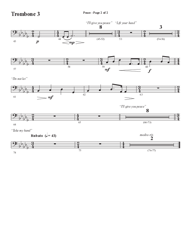 Peace (Choral Anthem SATB) Trombone 3 (Semsen Music / Arr. Daniel Semsen)