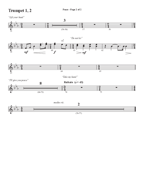 Peace (Choral Anthem SATB) Trumpet 1,2 (Semsen Music / Arr. Daniel Semsen)