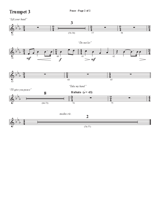 Peace (Choral Anthem SATB) Trumpet 3 (Semsen Music / Arr. Daniel Semsen)