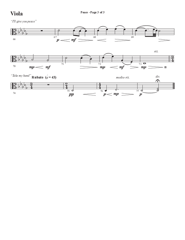 Peace (Choral Anthem SATB) Viola (Semsen Music / Arr. Daniel Semsen)