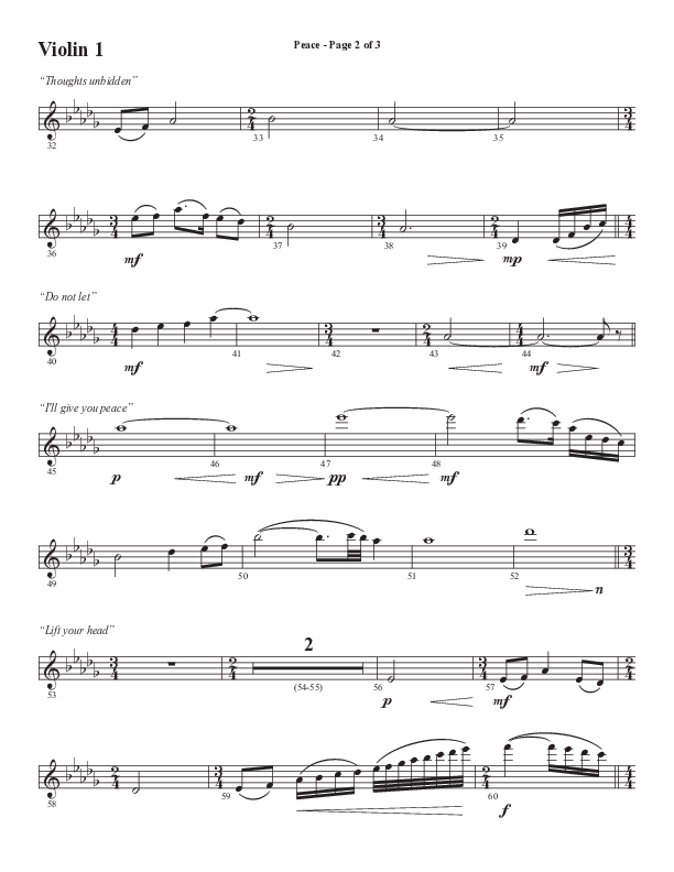 Peace (Choral Anthem SATB) Violin 1 (Semsen Music / Arr. Daniel Semsen)