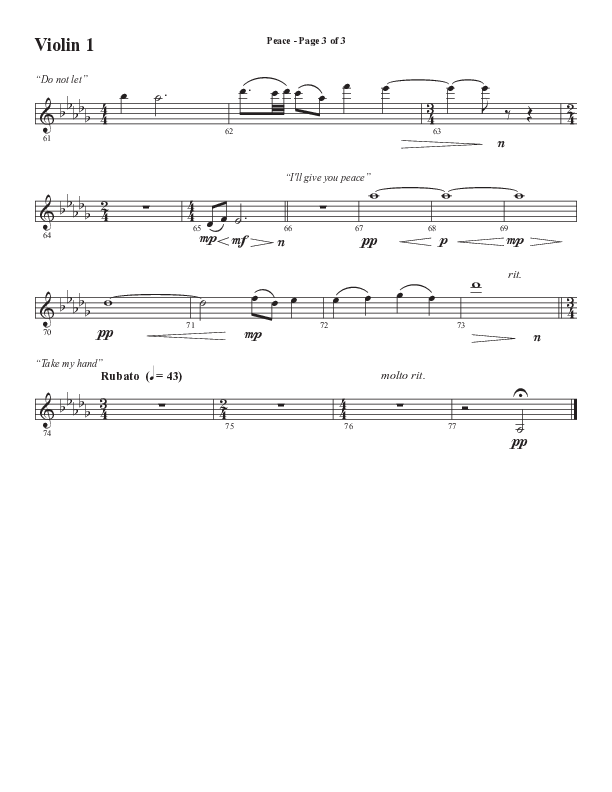 Peace (Choral Anthem SATB) Violin 1 (Semsen Music / Arr. Daniel Semsen)