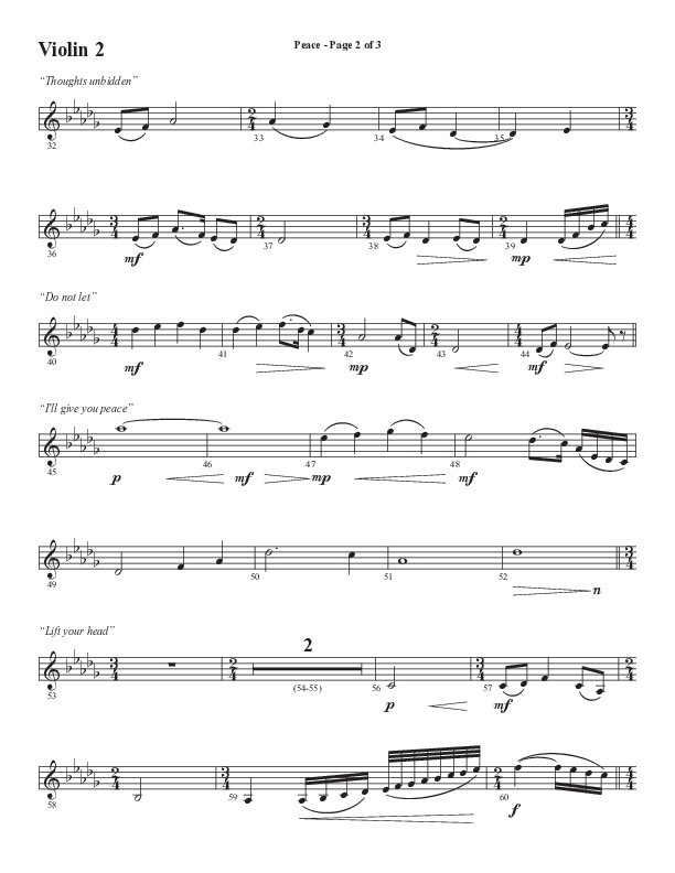 Peace (Choral Anthem SATB) Violin 2 (Semsen Music / Arr. Daniel Semsen)