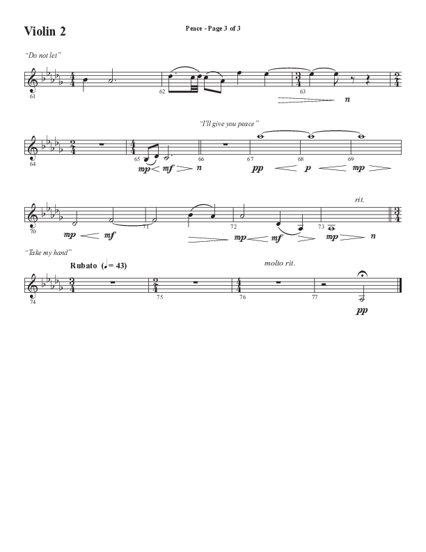 Peace (Choral Anthem SATB) Violin 2 (Semsen Music / Arr. Daniel Semsen)