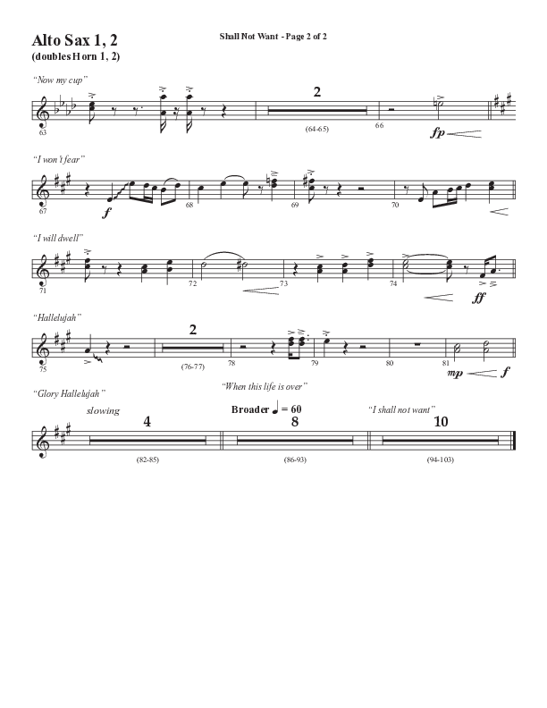 Shall Not Want (Choral Anthem SATB) Alto Sax 1/2 (Semsen Music / Arr. Phil Nitz)