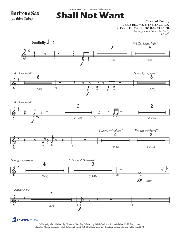 Shall Not Want (Choral Anthem SATB) Bari Sax (Semsen Music / Arr. Phil Nitz)