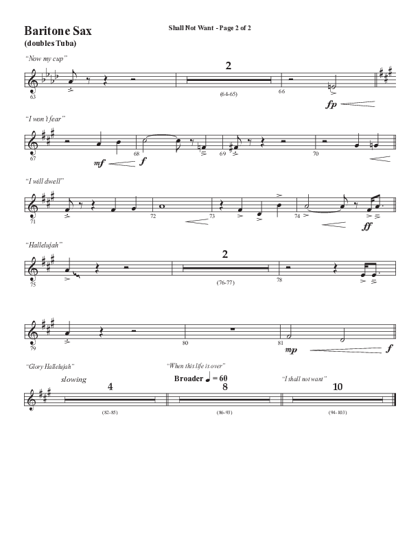 Shall Not Want (Choral Anthem SATB) Bari Sax (Semsen Music / Arr. Phil Nitz)