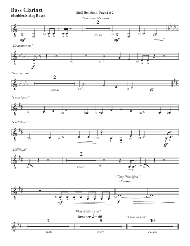 Shall Not Want (Choral Anthem SATB) Bass Clarinet (Semsen Music / Arr. Phil Nitz)