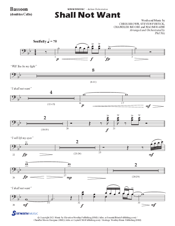 Shall Not Want (Choral Anthem SATB) Bassoon (Semsen Music / Arr. Phil Nitz)