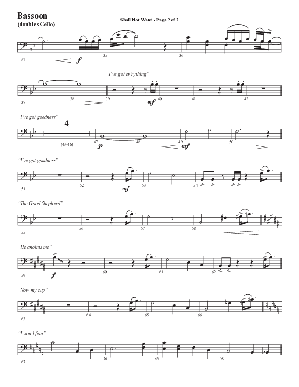 Shall Not Want (Choral Anthem SATB) Bassoon (Semsen Music / Arr. Phil Nitz)