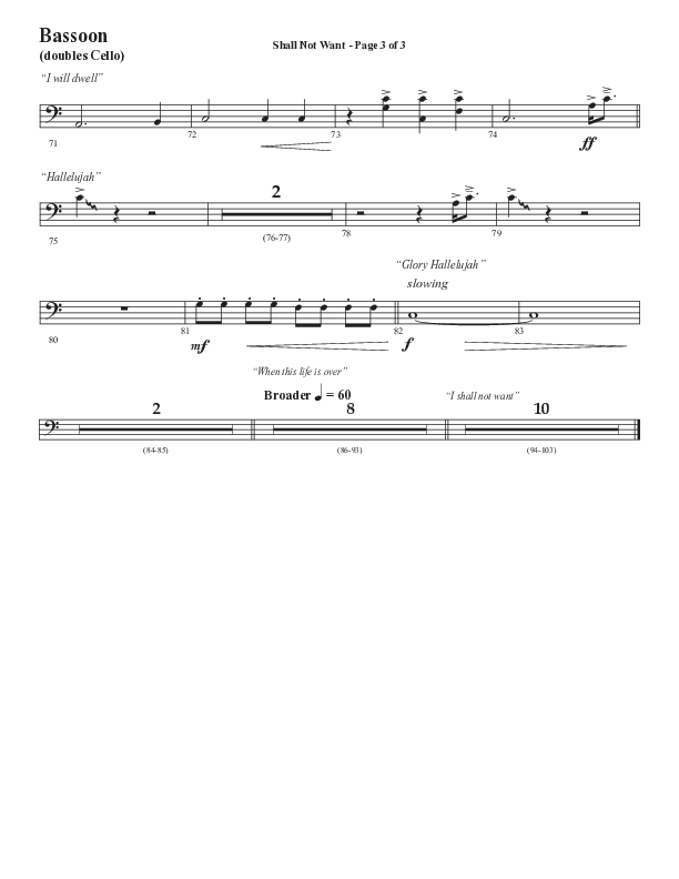 Shall Not Want (Choral Anthem SATB) Bassoon (Semsen Music / Arr. Phil Nitz)