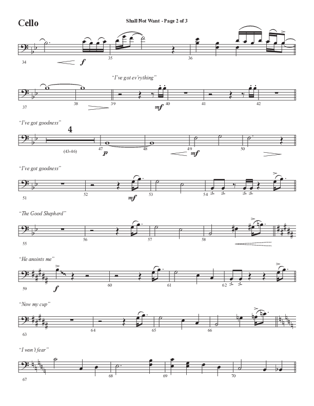 Shall Not Want (Choral Anthem SATB) Cello (Semsen Music / Arr. Phil Nitz)