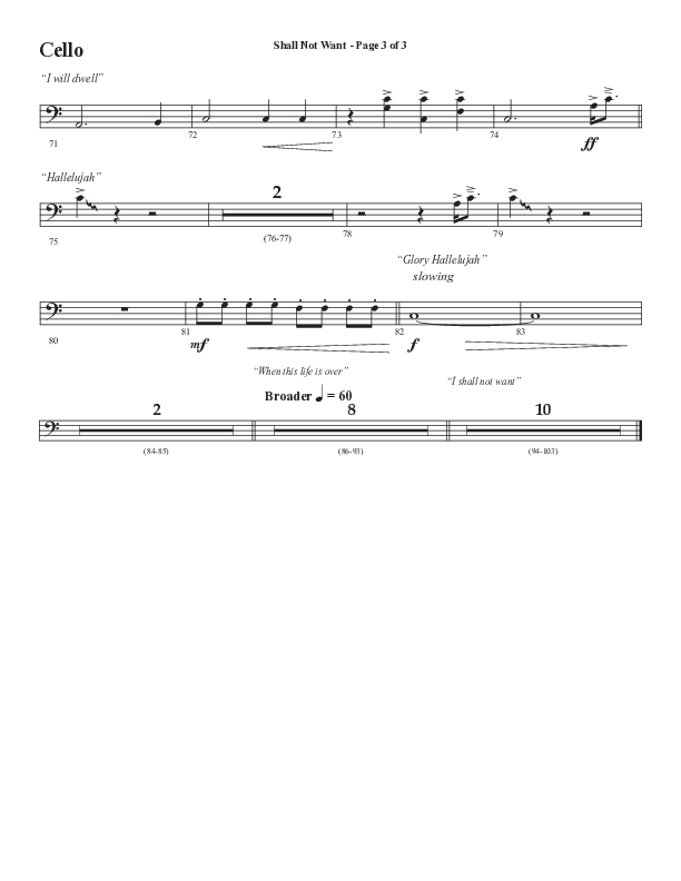 Shall Not Want (Choral Anthem SATB) Cello (Semsen Music / Arr. Phil Nitz)