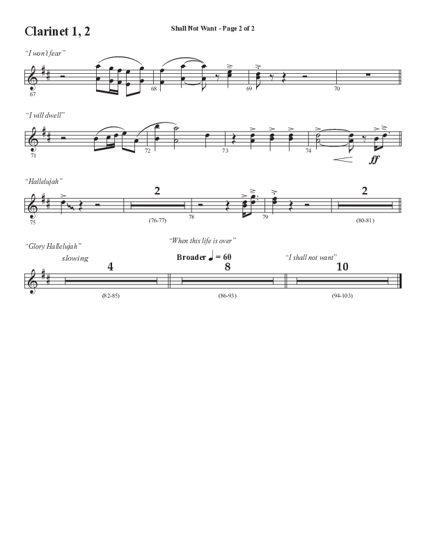 Shall Not Want (Choral Anthem SATB) Clarinet 1/2 (Semsen Music / Arr. Phil Nitz)