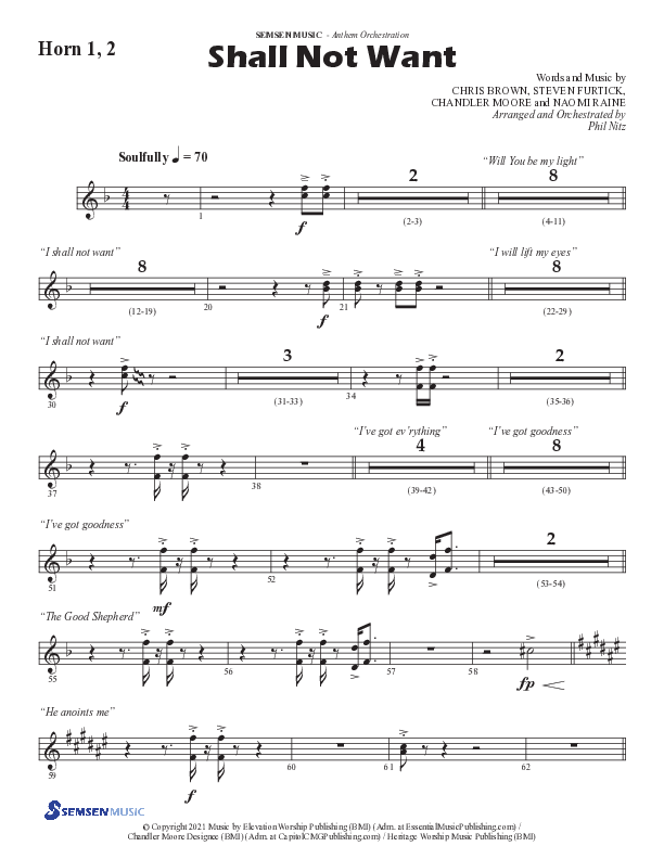 Shall Not Want (Choral Anthem SATB) French Horn 1/2 (Semsen Music / Arr. Phil Nitz)