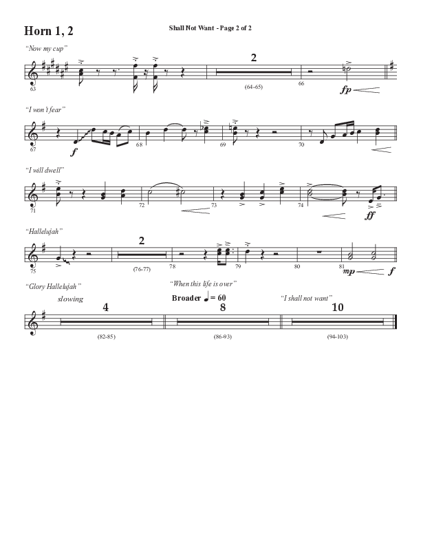 Shall Not Want (Choral Anthem SATB) French Horn 1/2 (Semsen Music / Arr. Phil Nitz)