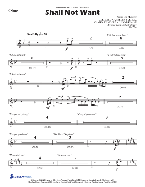 Shall Not Want (Choral Anthem SATB) Oboe (Semsen Music / Arr. Phil Nitz)
