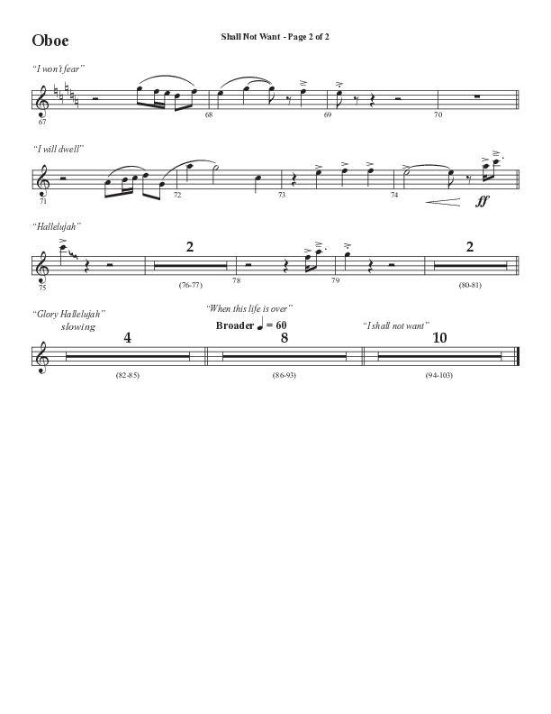 Shall Not Want (Choral Anthem SATB) Oboe (Semsen Music / Arr. Phil Nitz)