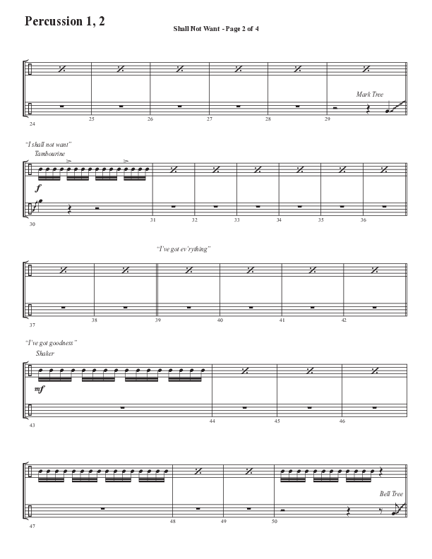 Shall Not Want (Choral Anthem SATB) Percussion 1/2 (Semsen Music / Arr. Phil Nitz)