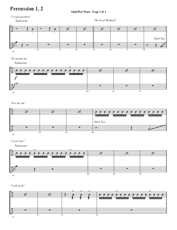 Shall Not Want (Choral Anthem SATB) Percussion 1/2 (Semsen Music / Arr. Phil Nitz)