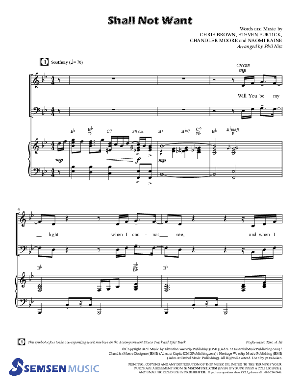 Shall Not Want (Choral Anthem SATB) Anthem (SATB/Piano) (Semsen Music / Arr. Phil Nitz)