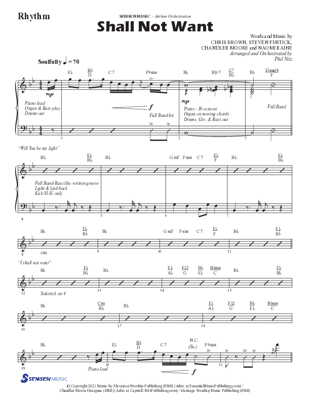 Shall Not Want (Choral Anthem SATB) Rhythm Chart (Semsen Music / Arr. Phil Nitz)