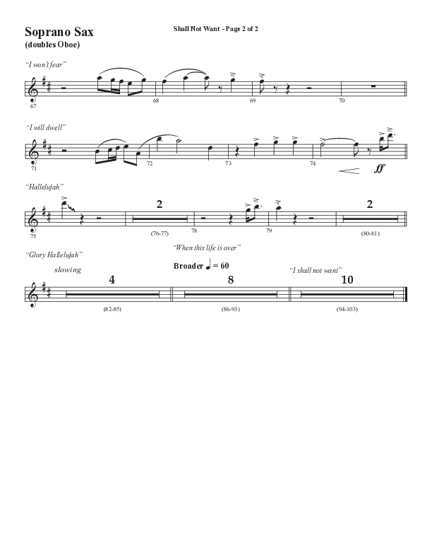 Shall Not Want (Choral Anthem SATB) Soprano Sax (Semsen Music / Arr. Phil Nitz)