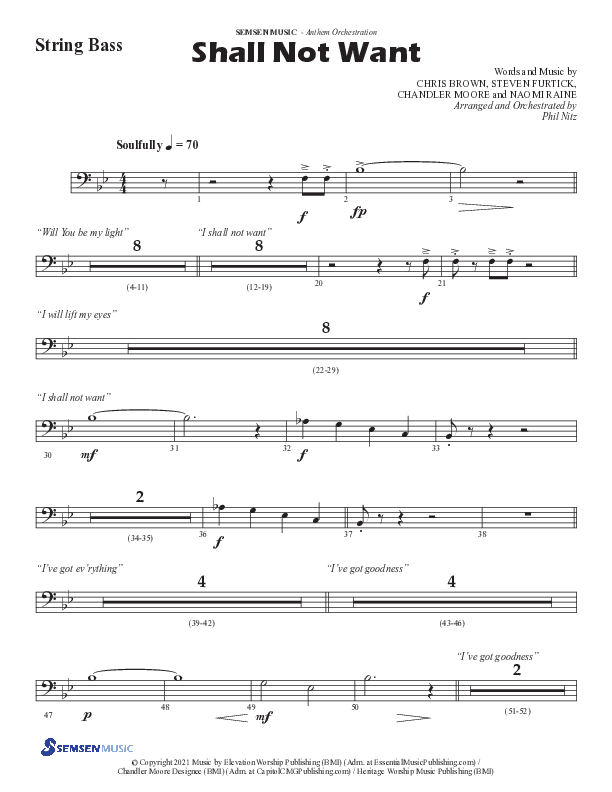 Shall Not Want (Choral Anthem SATB) String Bass (Semsen Music / Arr. Phil Nitz)