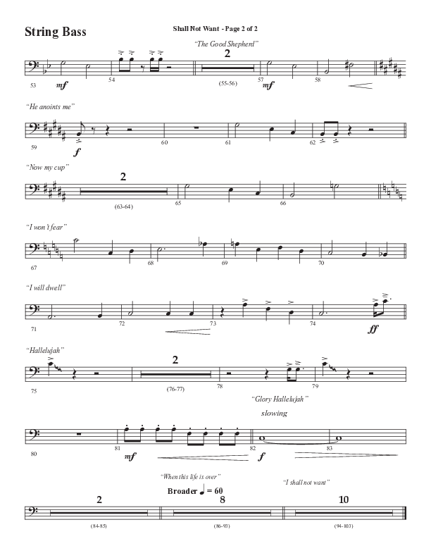 Shall Not Want (Choral Anthem SATB) String Bass (Semsen Music / Arr. Phil Nitz)