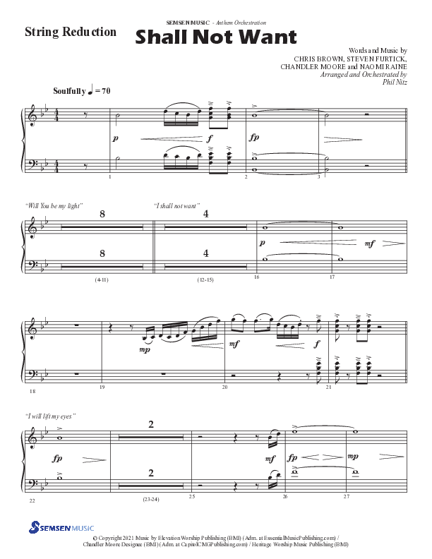 Shall Not Want (Choral Anthem SATB) String Reduction (Semsen Music / Arr. Phil Nitz)