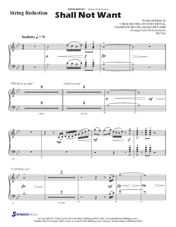 Shall Not Want (Choral Anthem SATB) String Reduction (Semsen Music / Arr. Phil Nitz)