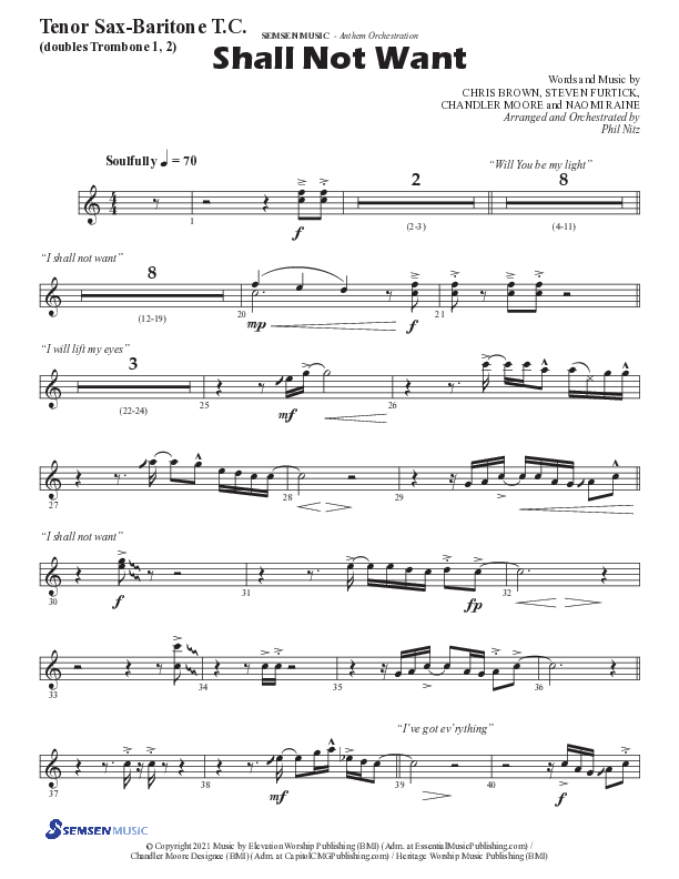 Shall Not Want (Choral Anthem SATB) Tenor Sax/Baritone T.C. (Semsen Music / Arr. Phil Nitz)