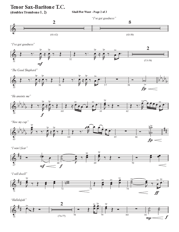 Shall Not Want (Choral Anthem SATB) Tenor Sax/Baritone T.C. (Semsen Music / Arr. Phil Nitz)