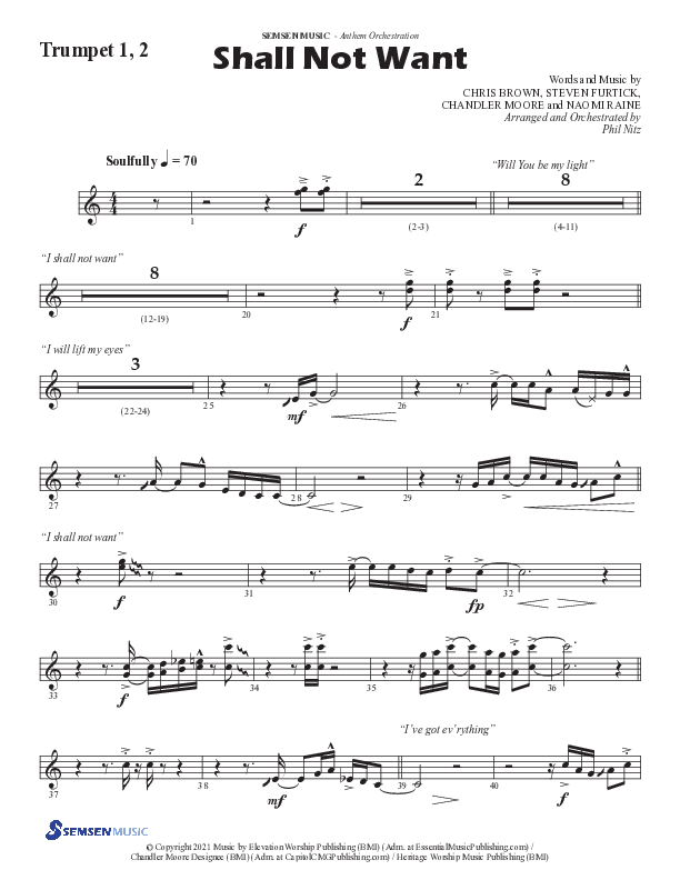 Shall Not Want (Choral Anthem SATB) Trumpet 1,2 (Semsen Music / Arr. Phil Nitz)